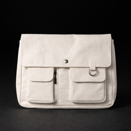 Canvas Shoulder Bag with Decorative Pins — Casual & Everyday